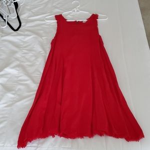 Frayed edge red dress